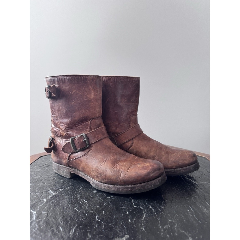 Frye Distressed 'Veronica' Back Zip Moto Boot- Brown- Size 8 B